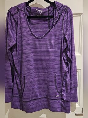 Champion Purple Striped Hoodie Top
